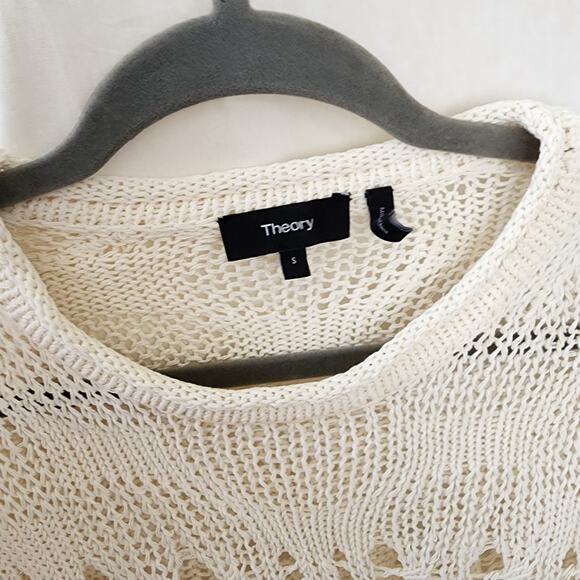 Theory Open Stitch Sweater Cotton-Blend White Size S boxy coastal sheer recent - Picture 9 of 12
